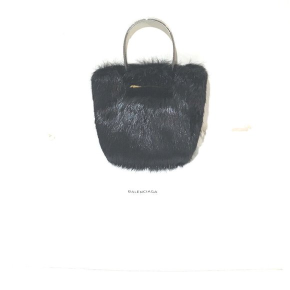 BALENCIAGA Fur Tote Hand Bag Black - Picture 7 of 9